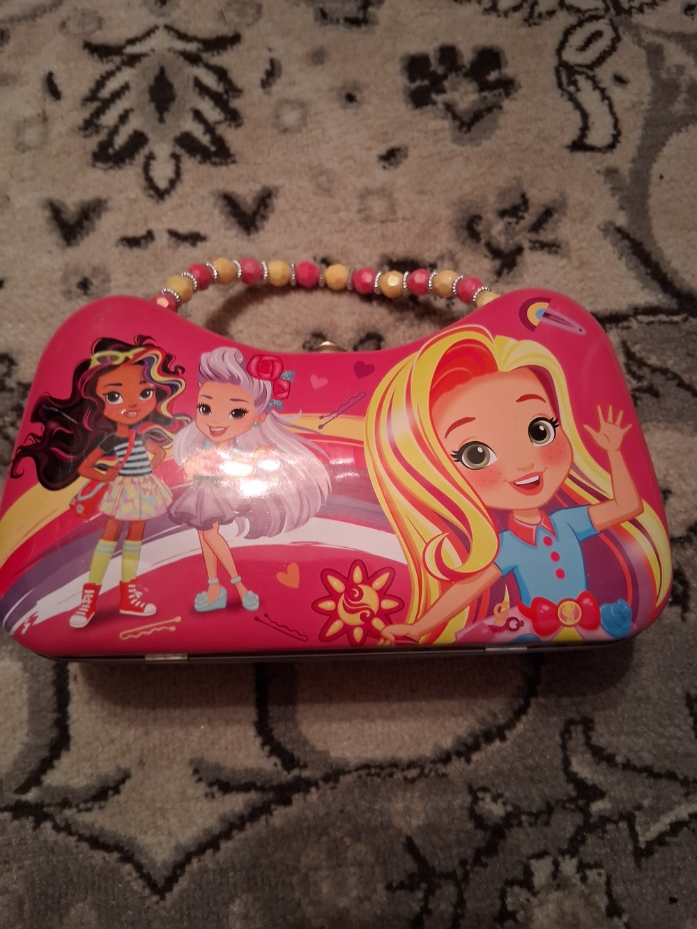 Girls' Pink Character Handbag with Beaded Handle